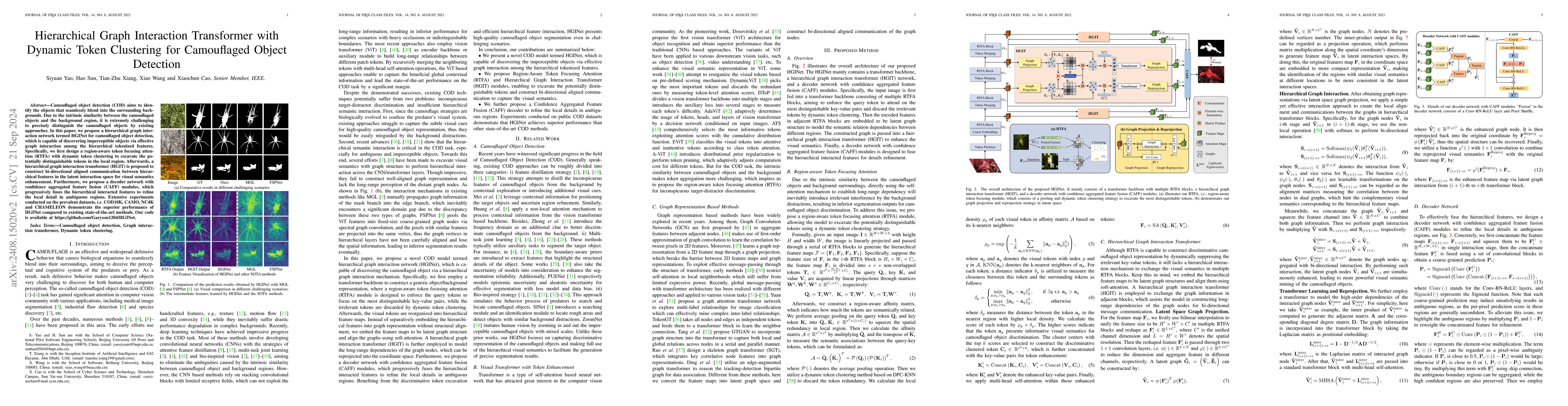 Thumbnail for Hierarchical Graph Interaction Transformer with Dynamic Token Clustering
  for Camouflaged Object Detection