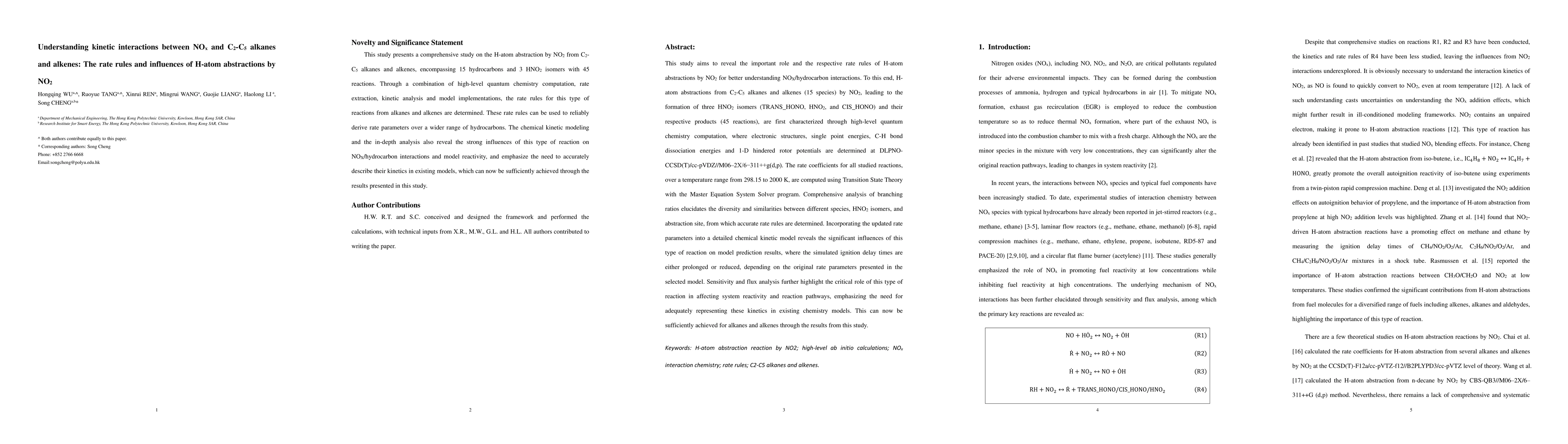 Thumbnail for Understanding kinetic interactions between NOx and C2-C5 alkanes and
  alkenes: The rate rules and influences of H-atom abstractions by NO2