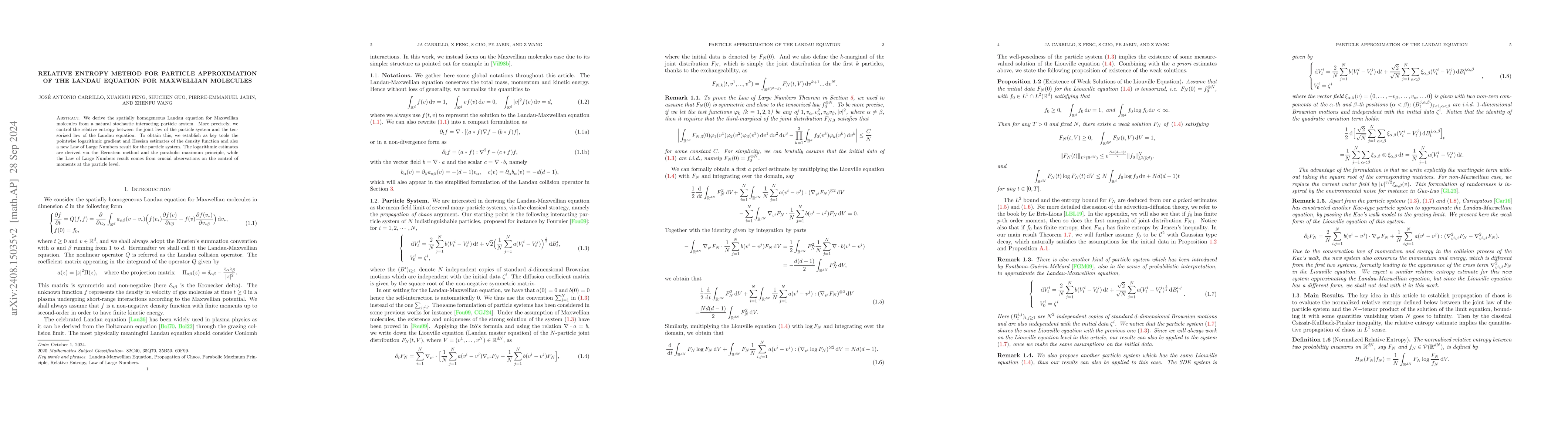 Thumbnail for Relative Entropy Method for Particle Approximation of the Landau
  Equation for Maxwellian Molecules