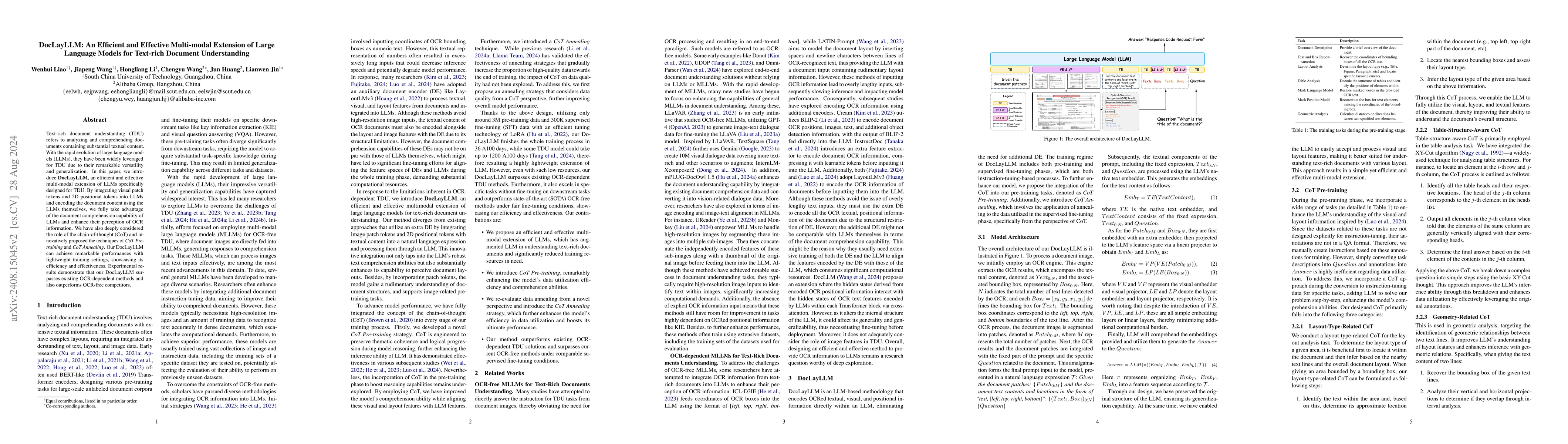 Thumbnail for DocLayLLM: An Efficient and Effective Multi-modal Extension of Large
  Language Models for Text-rich Document Understanding