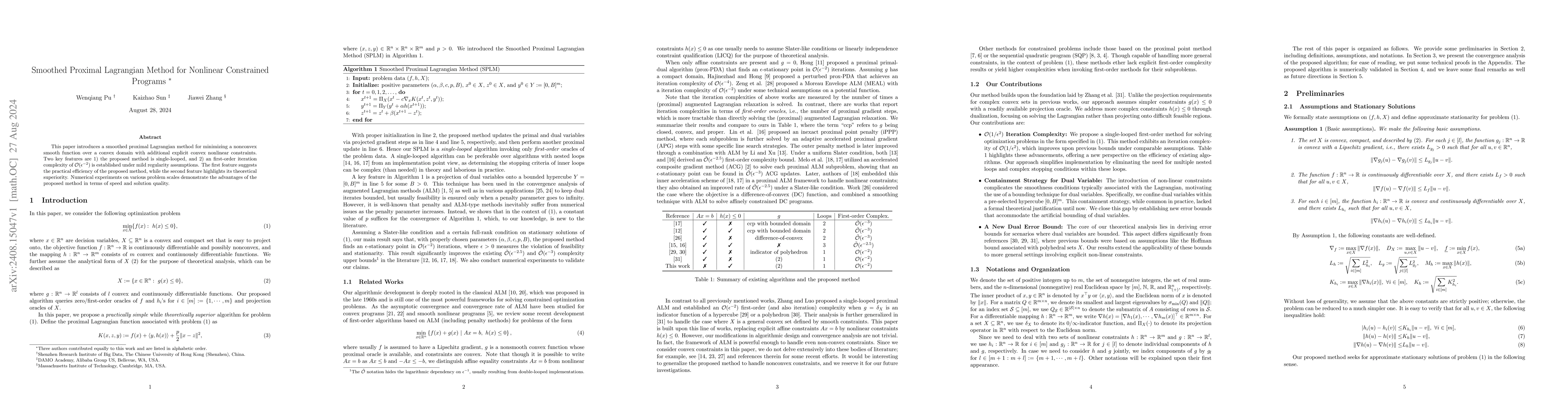 Thumbnail for Smoothed Proximal Lagrangian Method for Nonlinear Constrained Programs