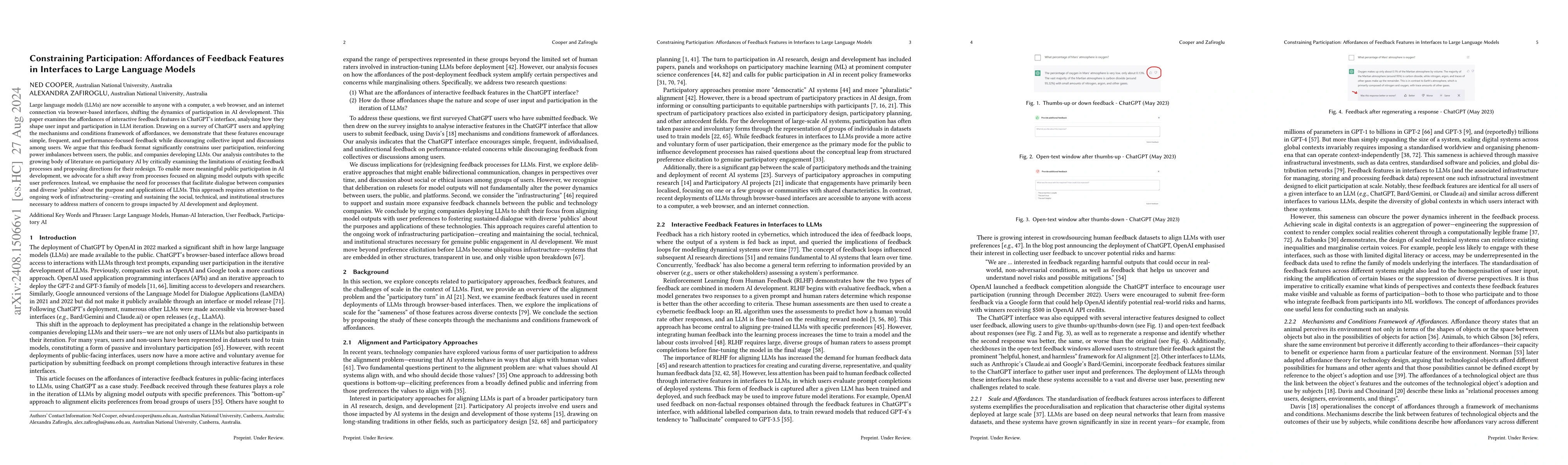 Thumbnail for Constraining Participation: Affordances of Feedback Features in
  Interfaces to Large Language Models