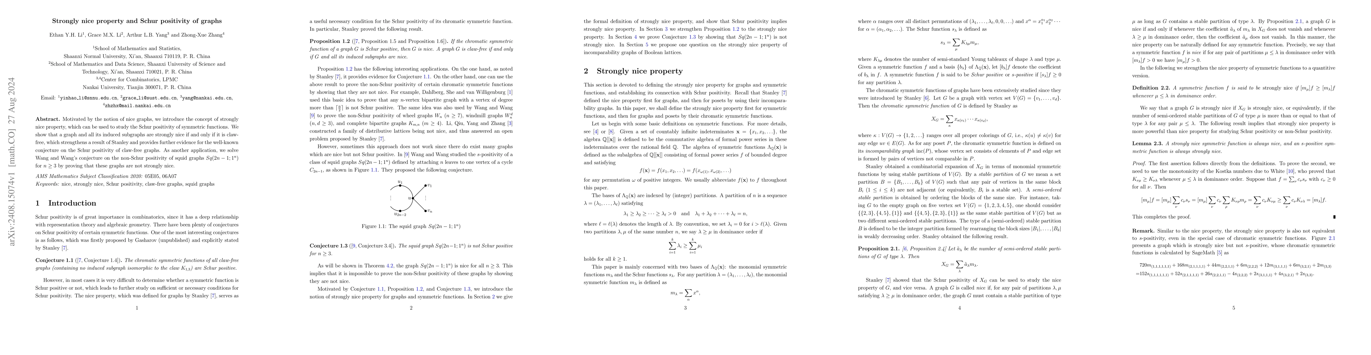 Thumbnail for Strongly nice property and Schur positivity of graphs