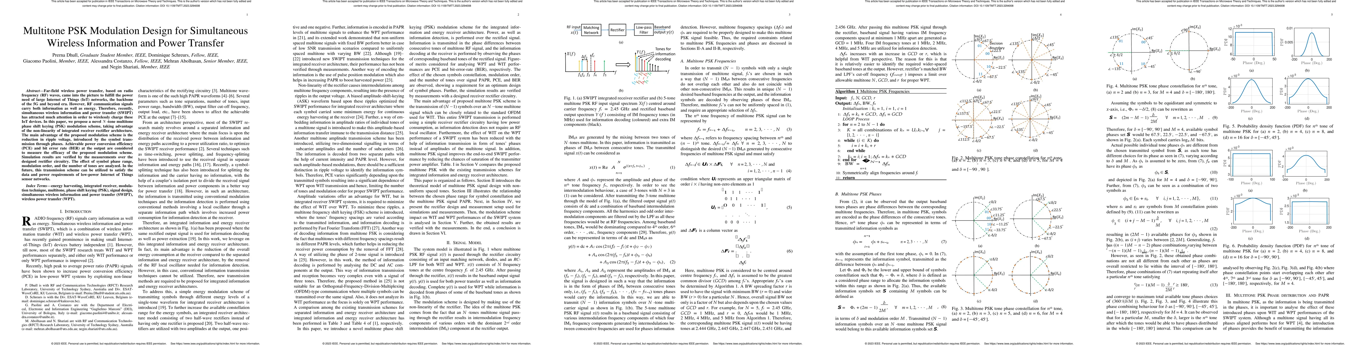 Thumbnail for Multitone PSK Modulation Design for Simultaneous Wireless Information
  and Power Transfer