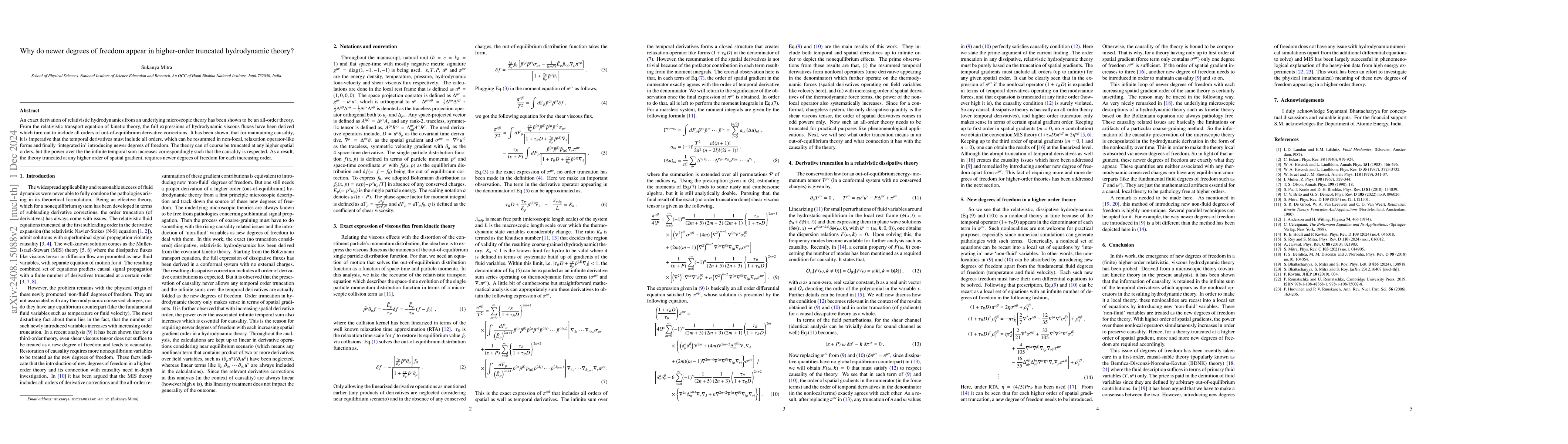 Thumbnail for Why do newer degrees of freedom appear in higher-order truncated
  hydrodynamic theory?
