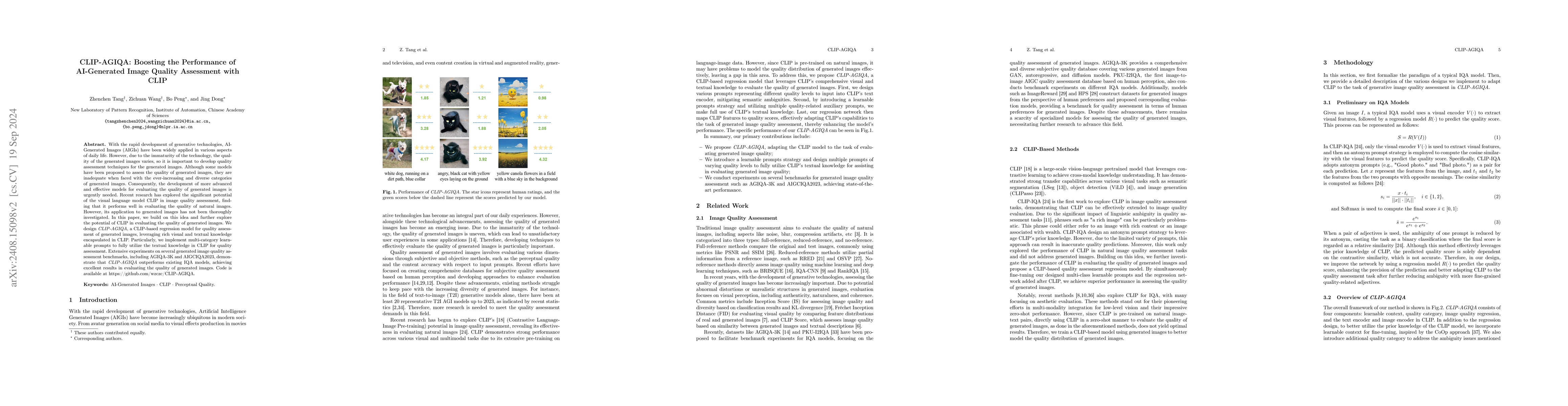 Thumbnail for CLIP-AGIQA: Boosting the Performance of AI-Generated Image Quality
  Assessment with CLIP