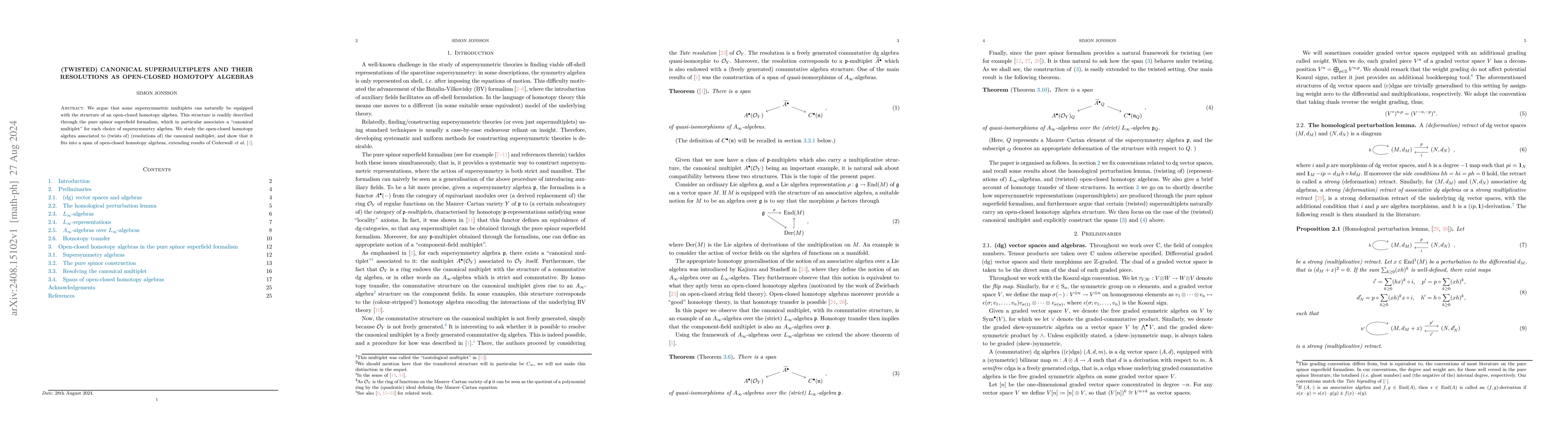 Thumbnail for (Twisted) canonical supermultiplets and their resolutions as open-closed
  homotopy algebras