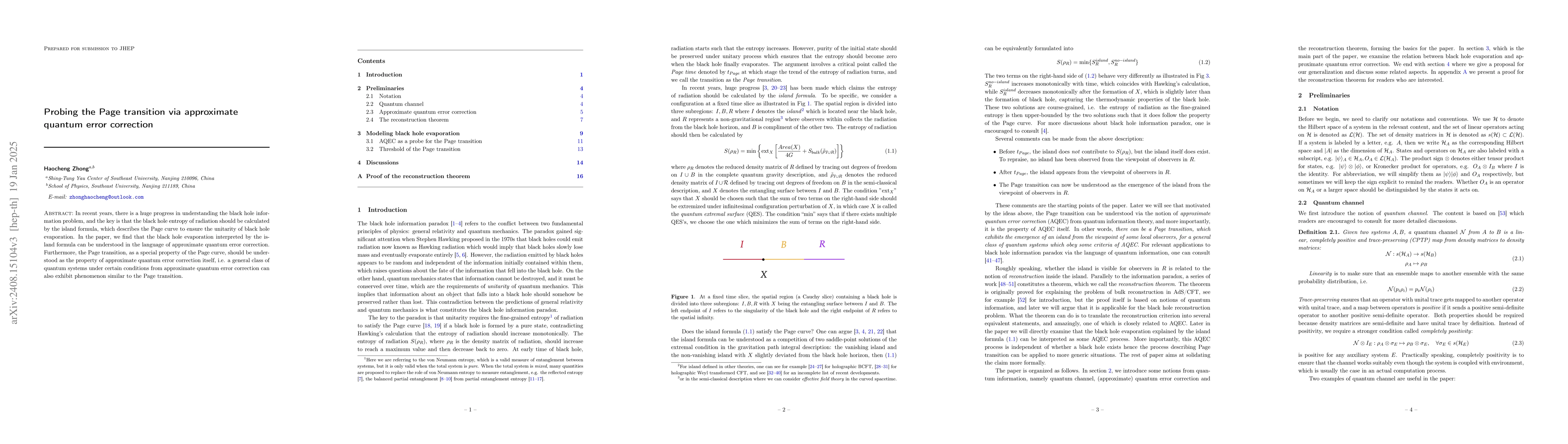 Thumbnail for Page transition as a phase transition in approximate quantum error
  correction