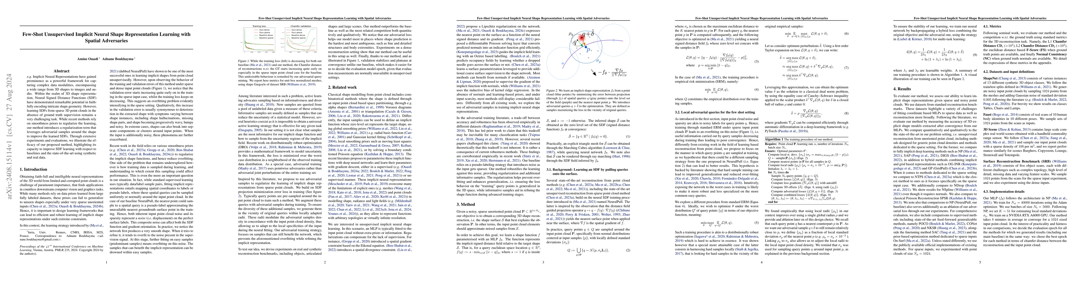 Thumbnail for Few-Shot Unsupervised Implicit Neural Shape Representation Learning with
  Spatial Adversaries