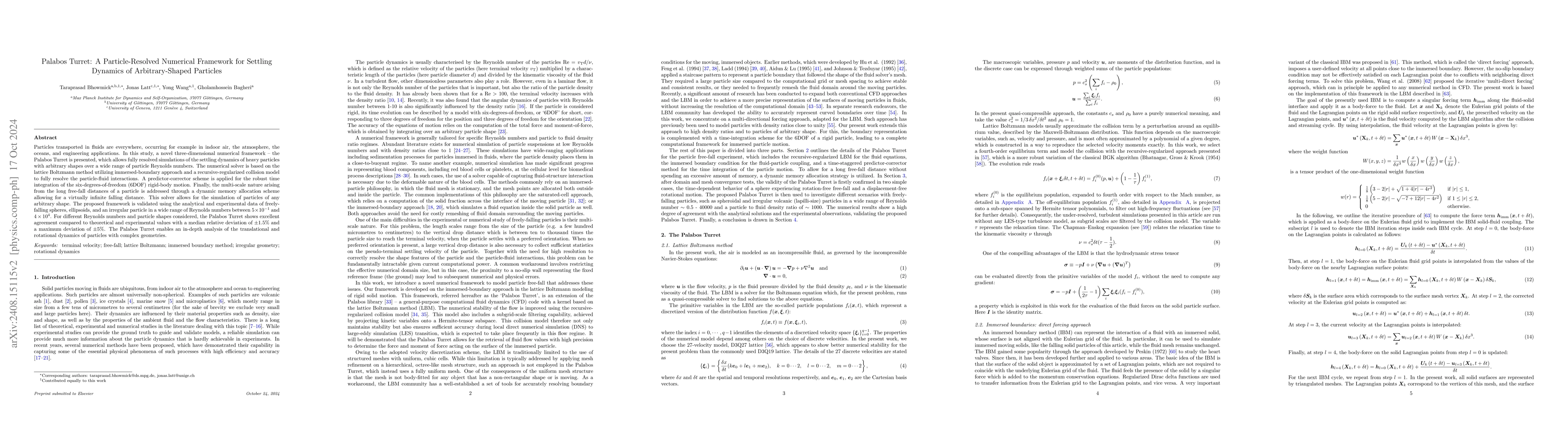 Thumbnail for Palabos Turret: A Particle-Resolved Numerical Framework for Settling
  Dynamics of Arbitrary-Shaped Particles