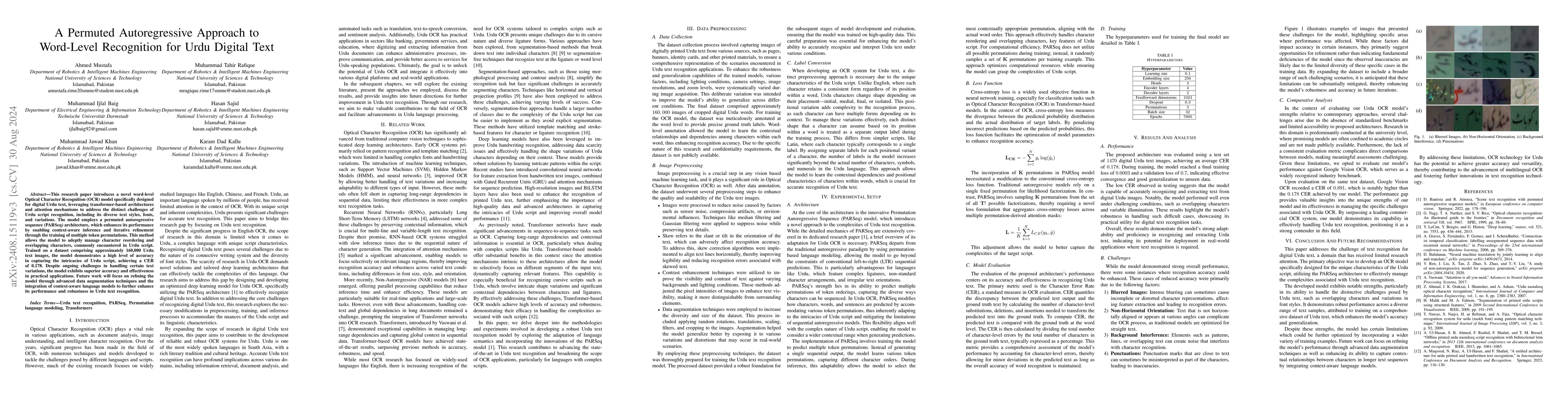 Thumbnail for Urdu Digital Text Word Optical Character Recognition Using Permuted Auto
  Regressive Sequence Modeling
