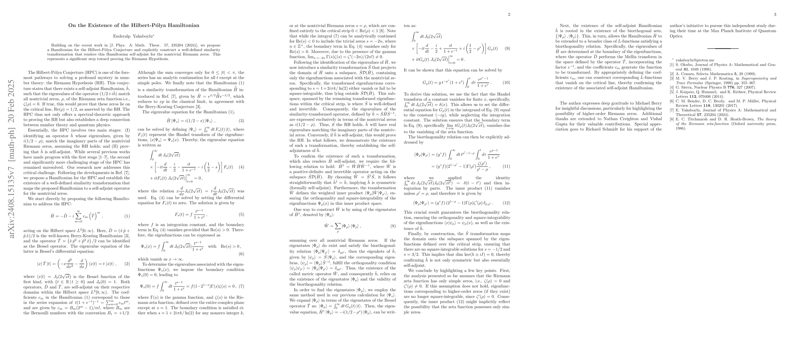 Thumbnail for Reality of the Eigenvalues of the Hilbert-Pólya Hamiltonian