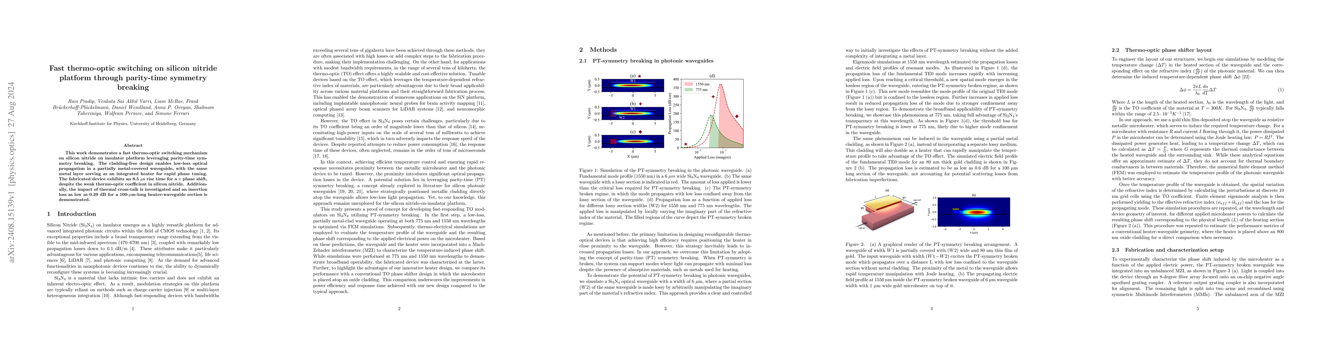 Thumbnail for Fast thermo-optic switching on silicon nitride platform through
  parity-time symmetry breaking