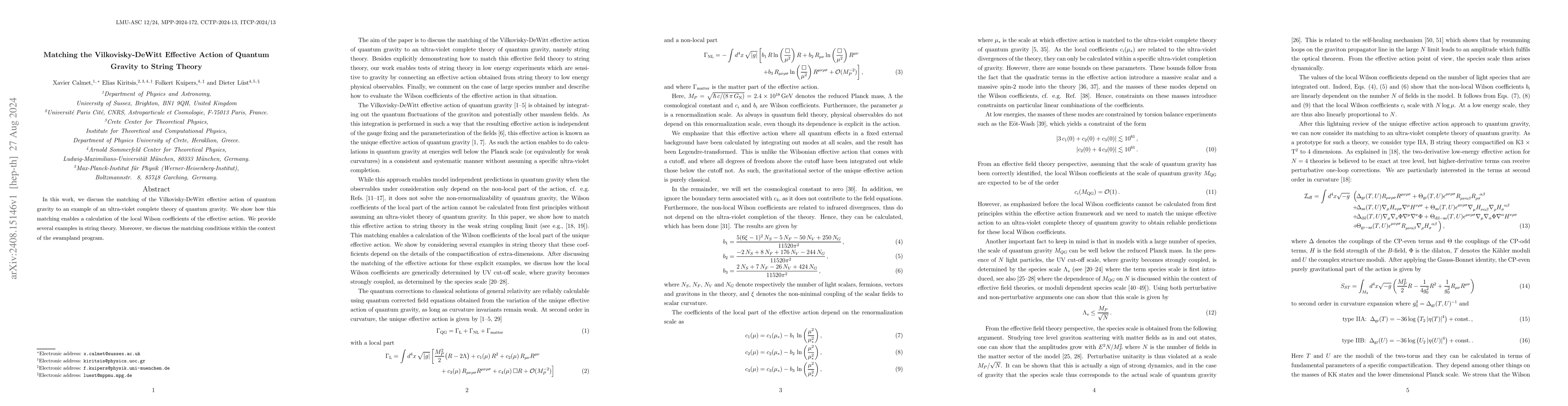 Thumbnail for Matching the Vilkovisky-DeWitt Effective Action of Quantum Gravity to
  String Theory
