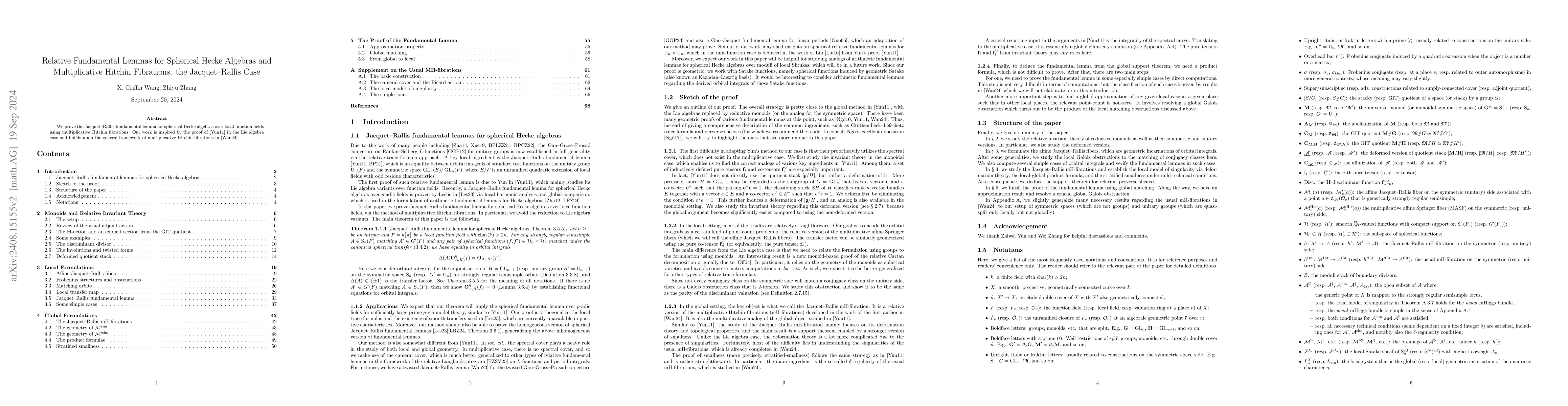 Thumbnail for Relative Fundamental Lemmas for Spherical Hecke Algebras and
  Multiplicative Hitchin Fibrations: the Jacquet--Rallis Case