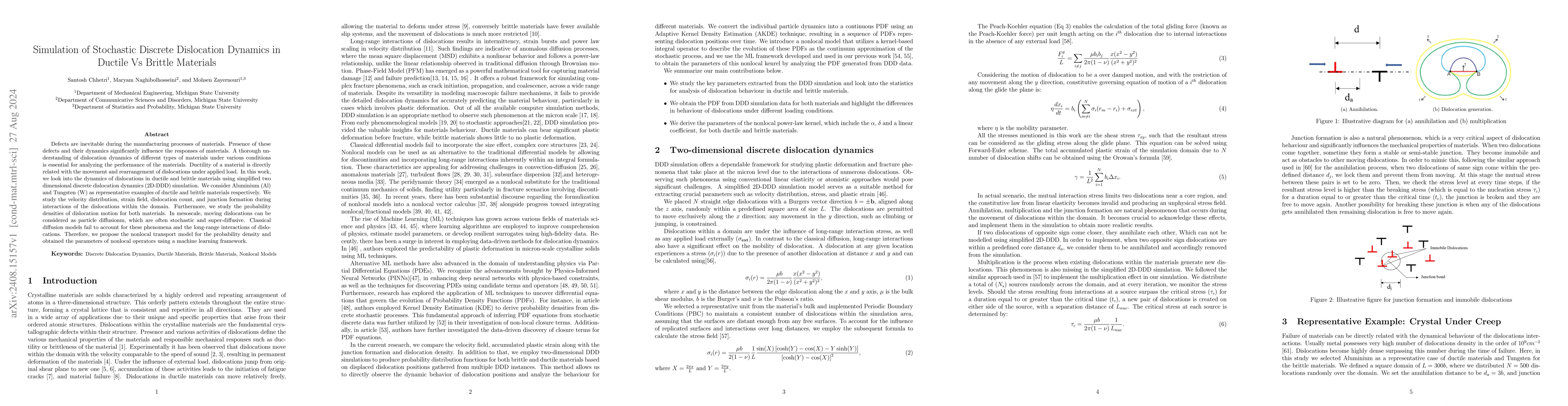 Thumbnail for Simulation of Stochastic Discrete Dislocation Dynamics in Ductile Vs
  Brittle Materials