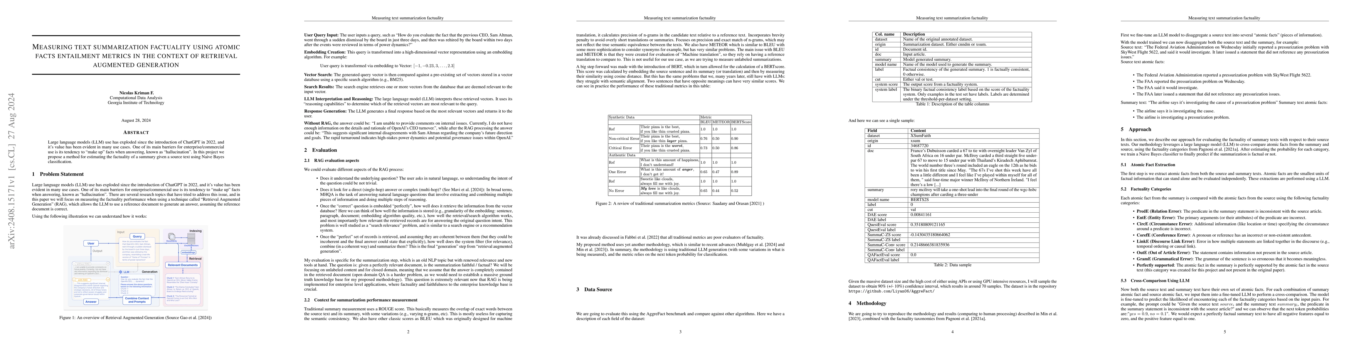 Thumbnail for Measuring text summarization factuality using atomic facts entailment
  metrics in the context of retrieval augmented generation