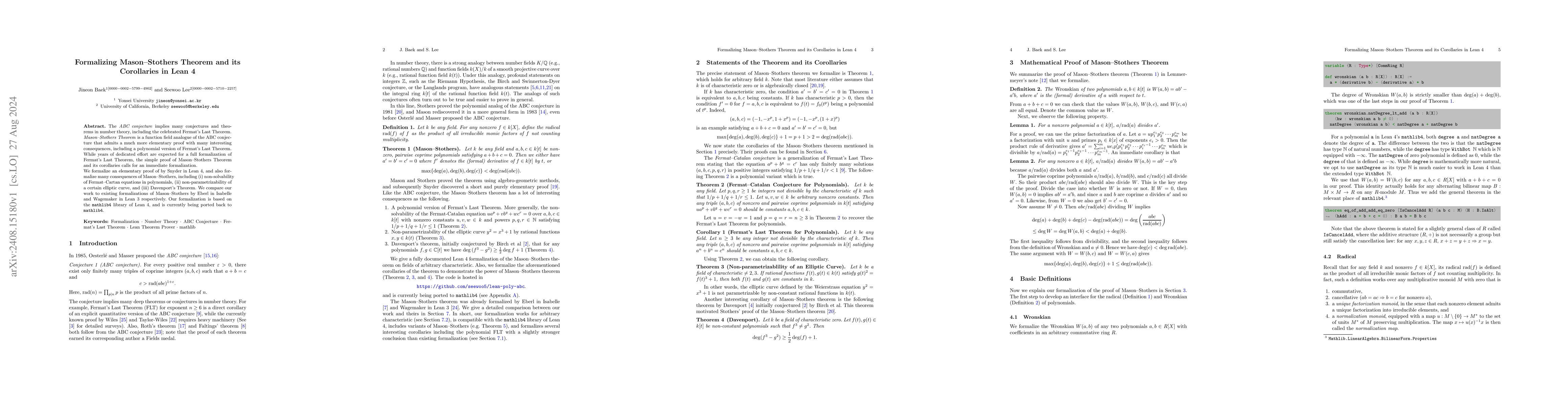 Thumbnail for Formalizing Mason-Stothers Theorem and its Corollaries in Lean 4