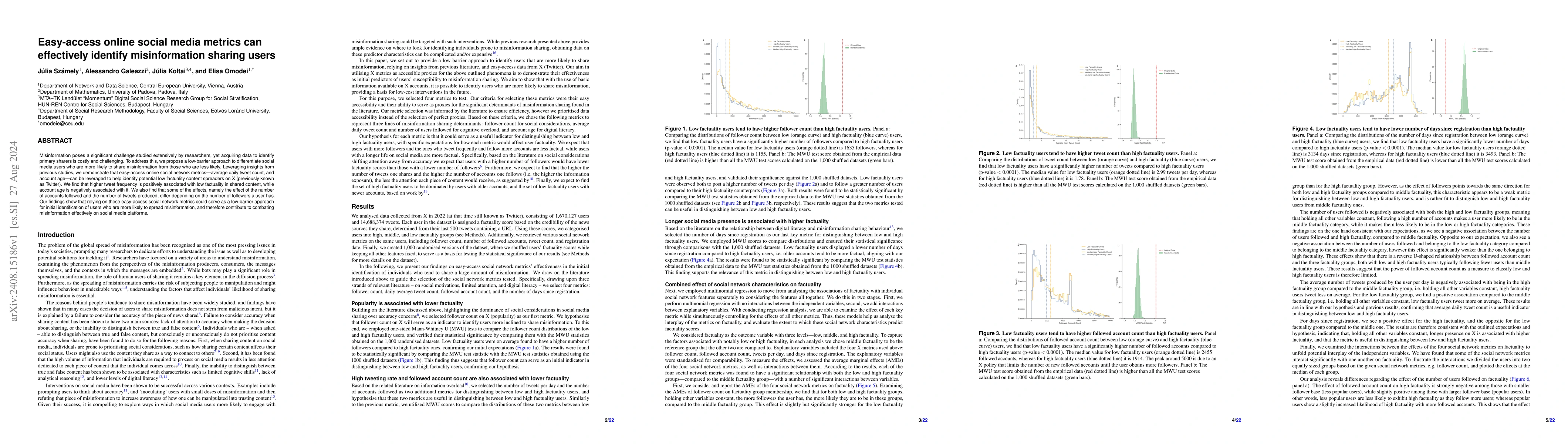 Thumbnail for Easy-access online social media metrics can effectively identify
  misinformation sharing users