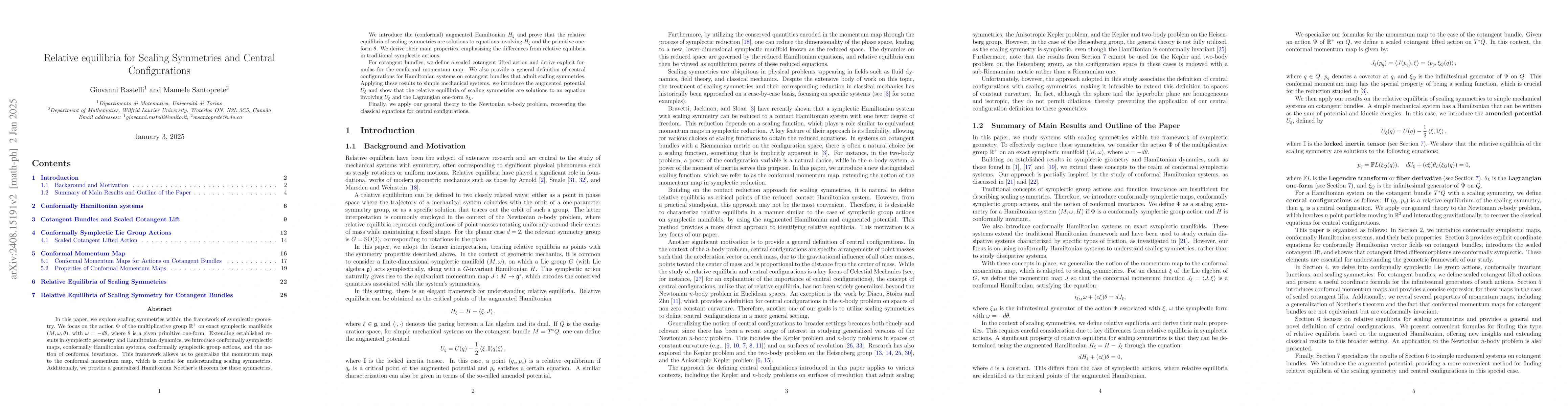 Thumbnail for Relative Equilibria for Scaling Symmetries and Central Configurations