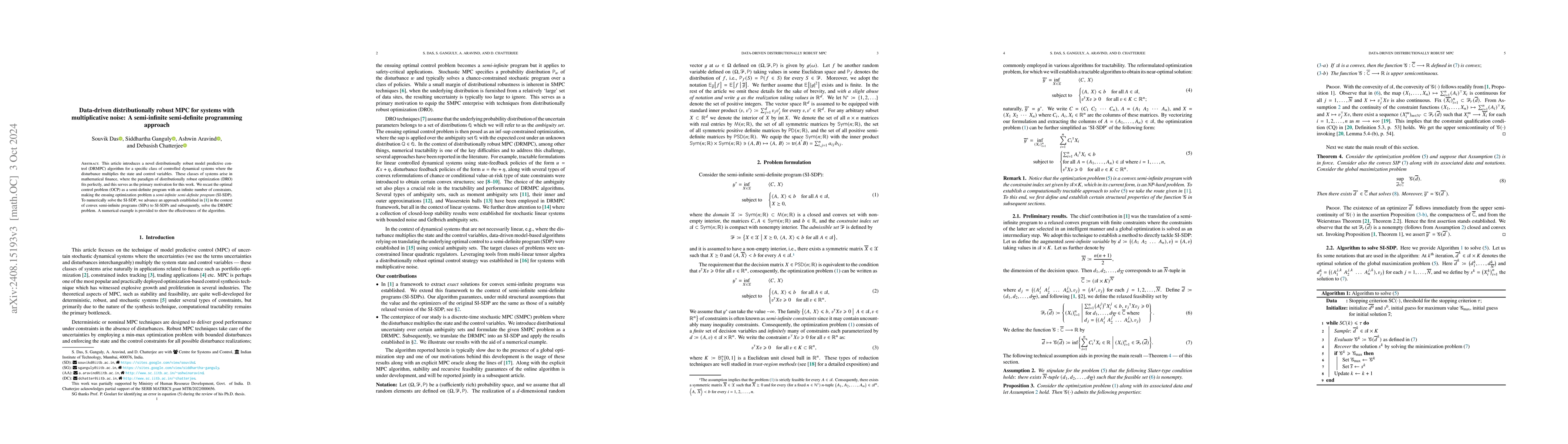 Thumbnail for Data-driven distributionally robust MPC for systems with multiplicative
  noise: A semi-infinite semi-definite programming approach