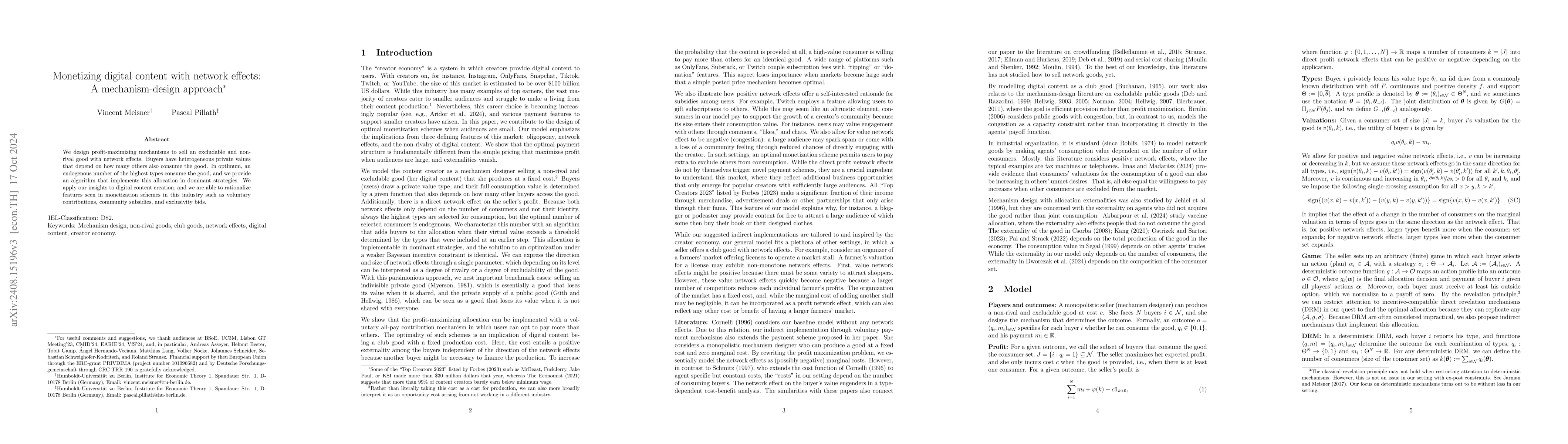 Thumbnail for Monetizing digital content with network effects: A mechanism-design
  approach