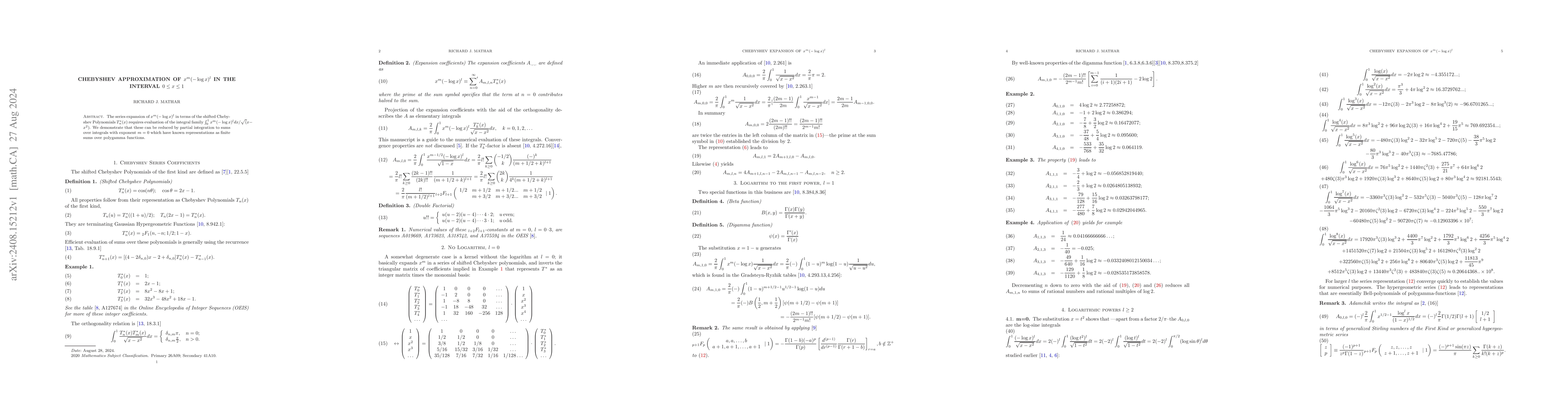 Thumbnail for Chebyshev approximation of $x^m (-\log x)^l$ in the interval $0\le x \le
  1$