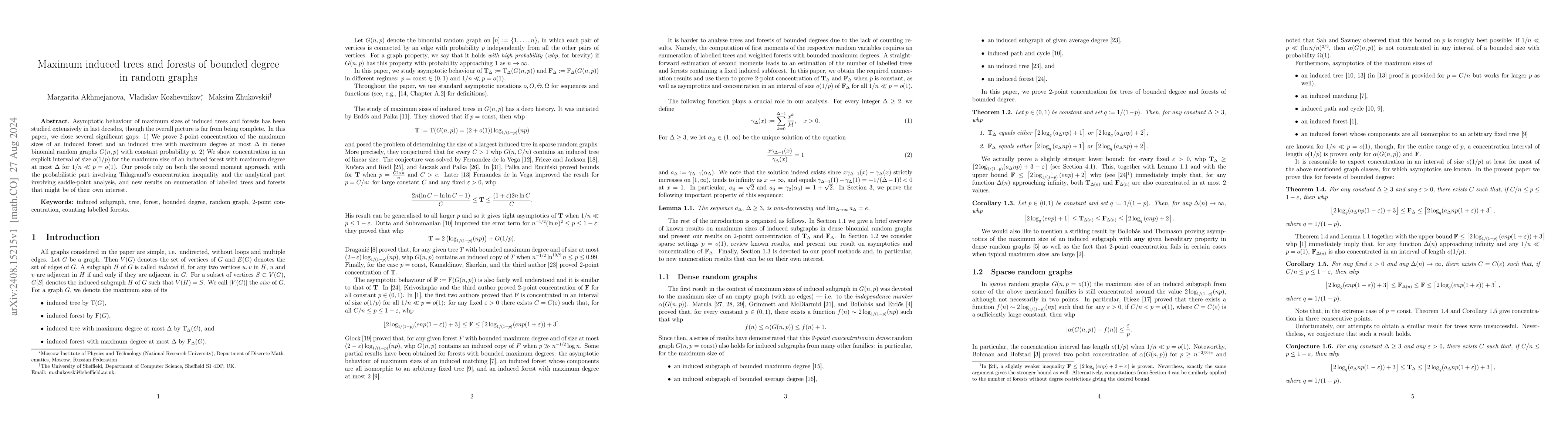 Thumbnail for Maximum induced trees and forests of bounded degree in random graphs