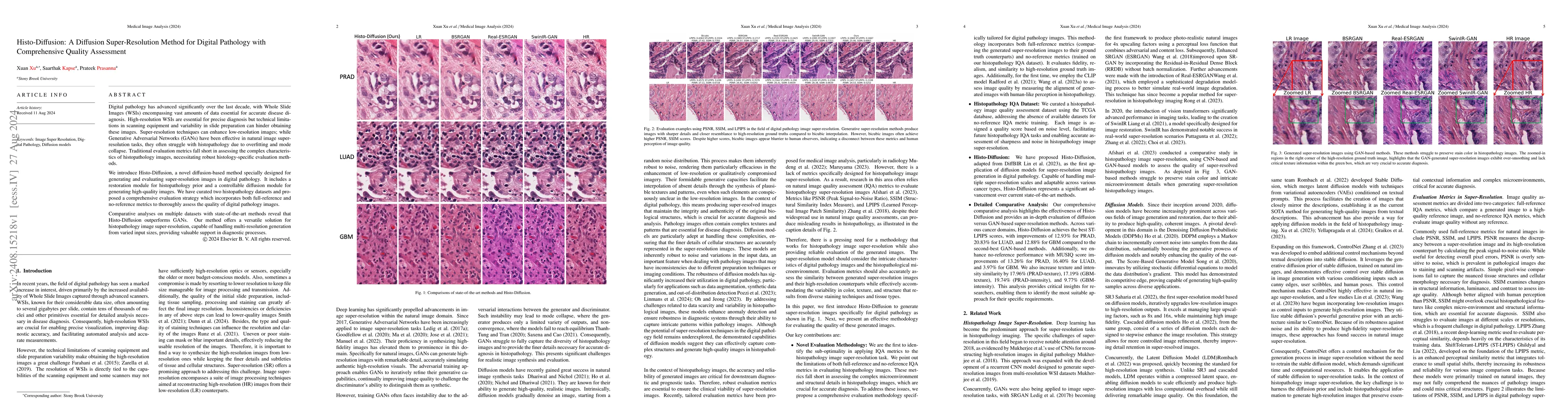 Thumbnail for Histo-Diffusion: A Diffusion Super-Resolution Method for Digital
  Pathology with Comprehensive Quality Assessment