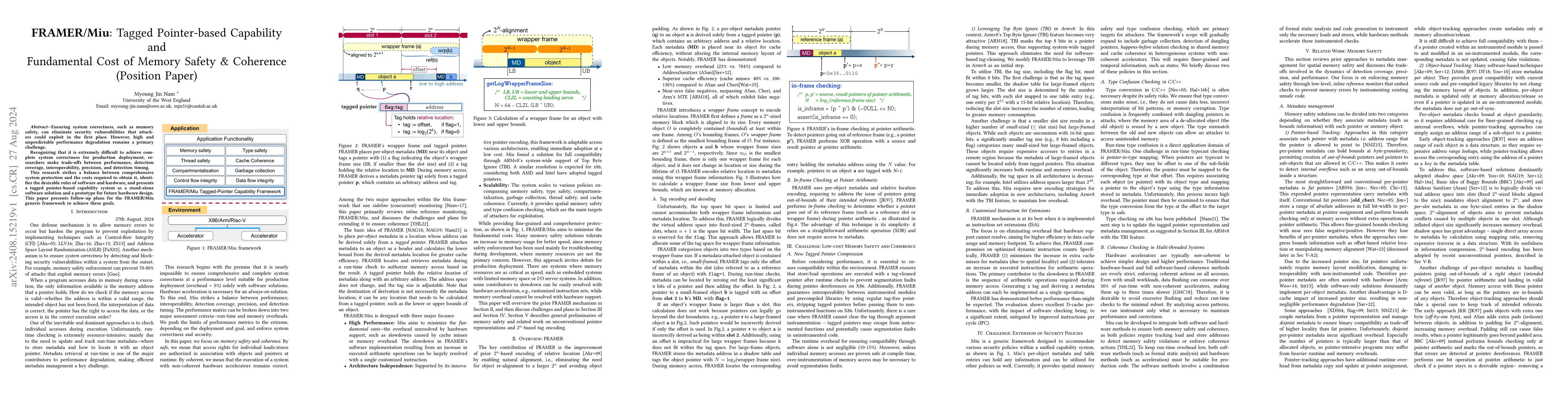 Thumbnail for FRAMER/Miu: Tagged Pointer-based Capability and Fundamental Cost of
  Memory Safety & Coherence (Position Paper)