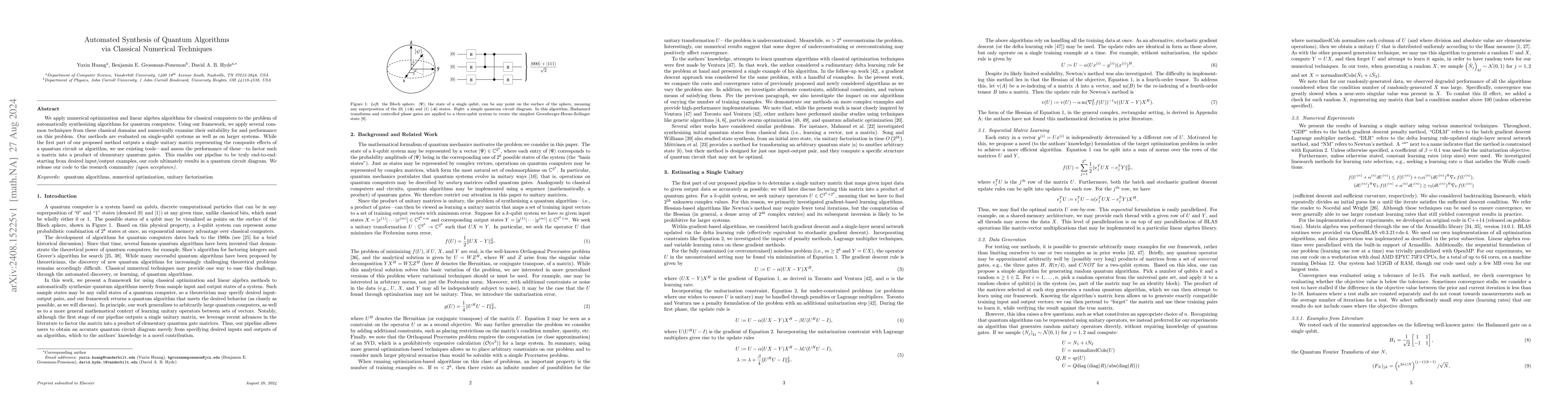 Thumbnail for Automated Synthesis of Quantum Algorithms via Classical Numerical
  Techniques
