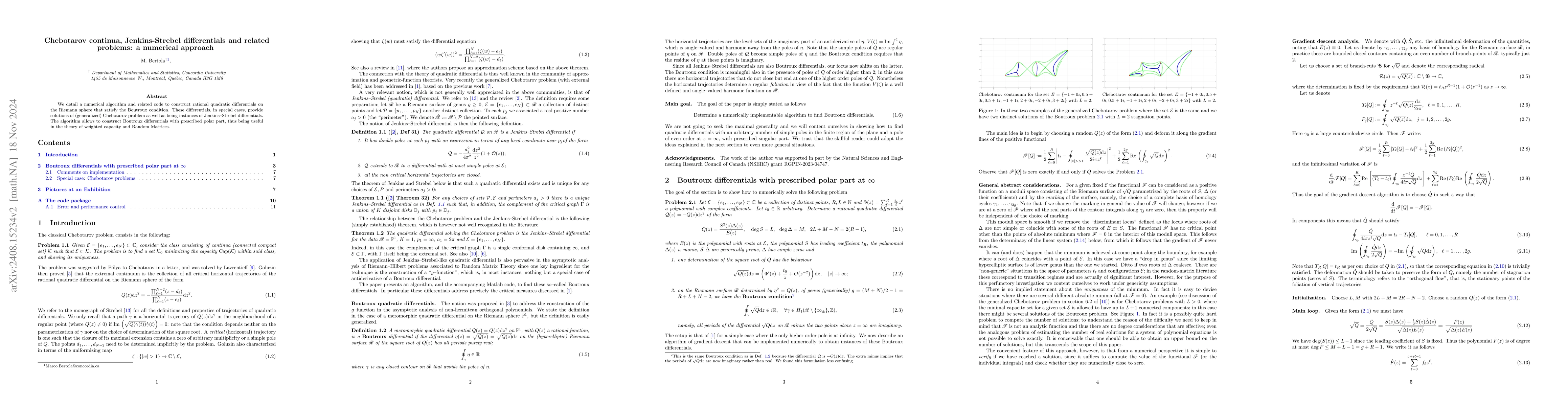 Thumbnail for Chebotarov continua, Jenkins-Strebel differentials and related problems:
  a numerical approach