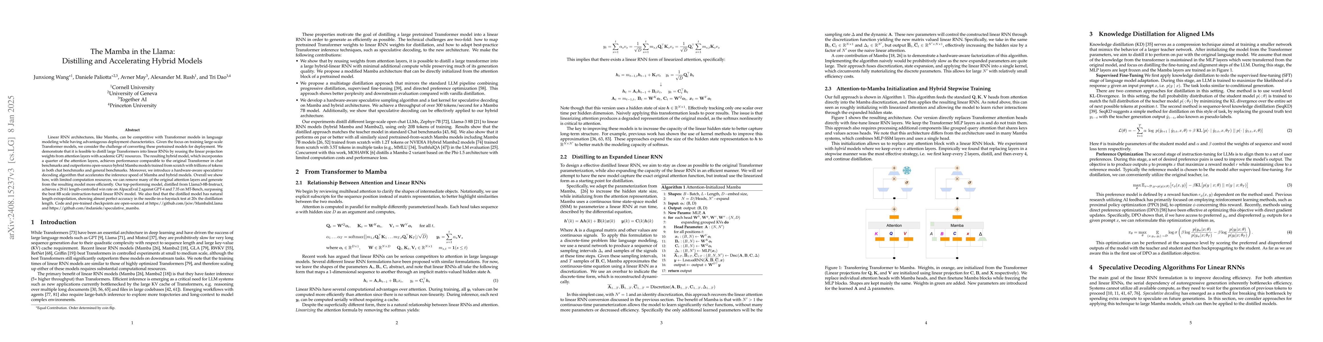 Thumbnail for The Mamba in the Llama: Distilling and Accelerating Hybrid Models