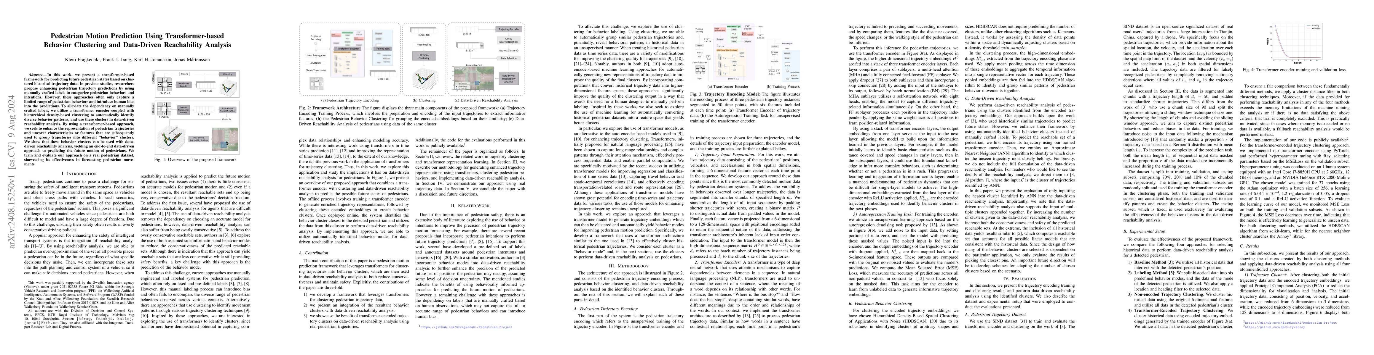 Thumbnail for Pedestrian Motion Prediction Using Transformer-based Behavior Clustering
  and Data-Driven Reachability Analysis