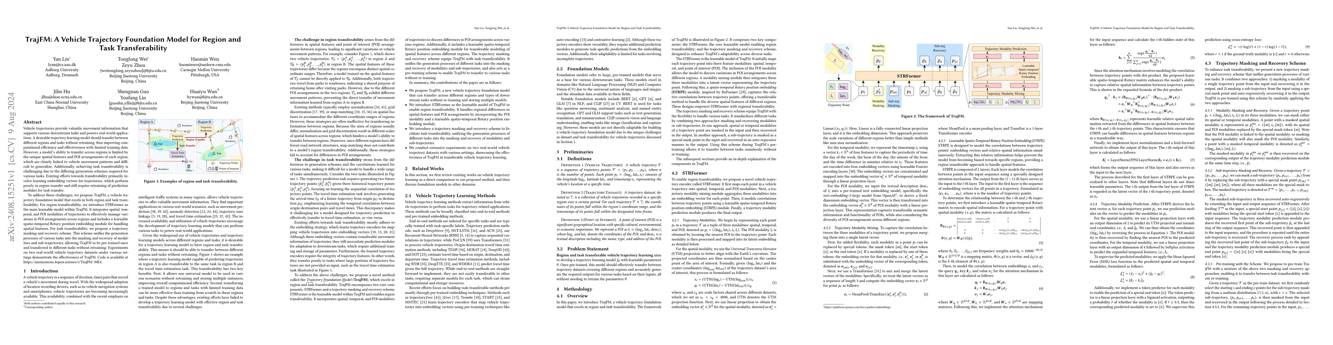 Thumbnail for TrajFM: A Vehicle Trajectory Foundation Model for Region and Task
  Transferability