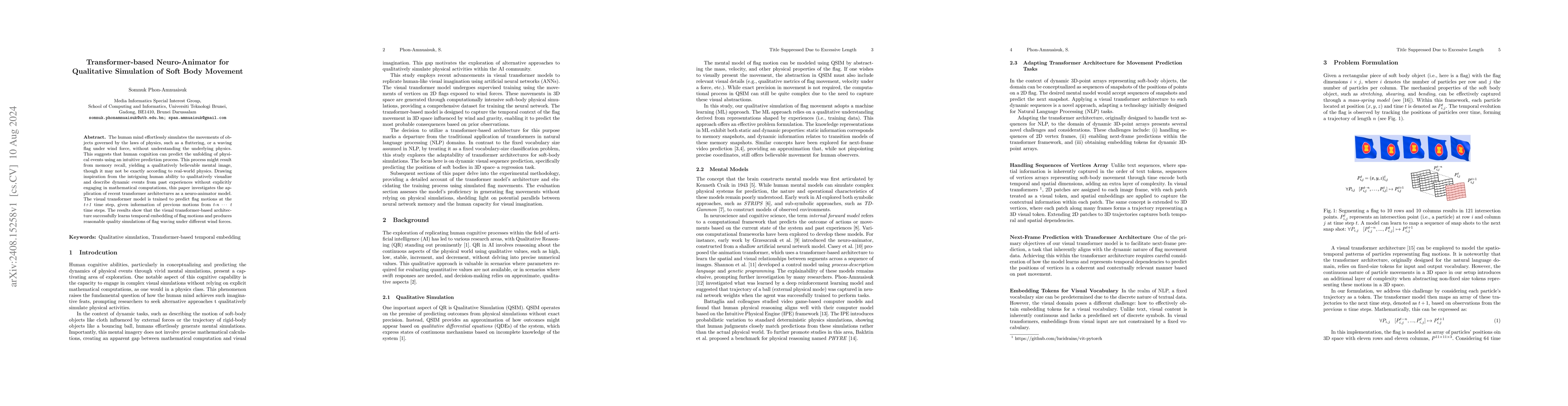 Thumbnail for Transformer-based Neuro-Animator for Qualitative Simulation of Soft Body
  Movement