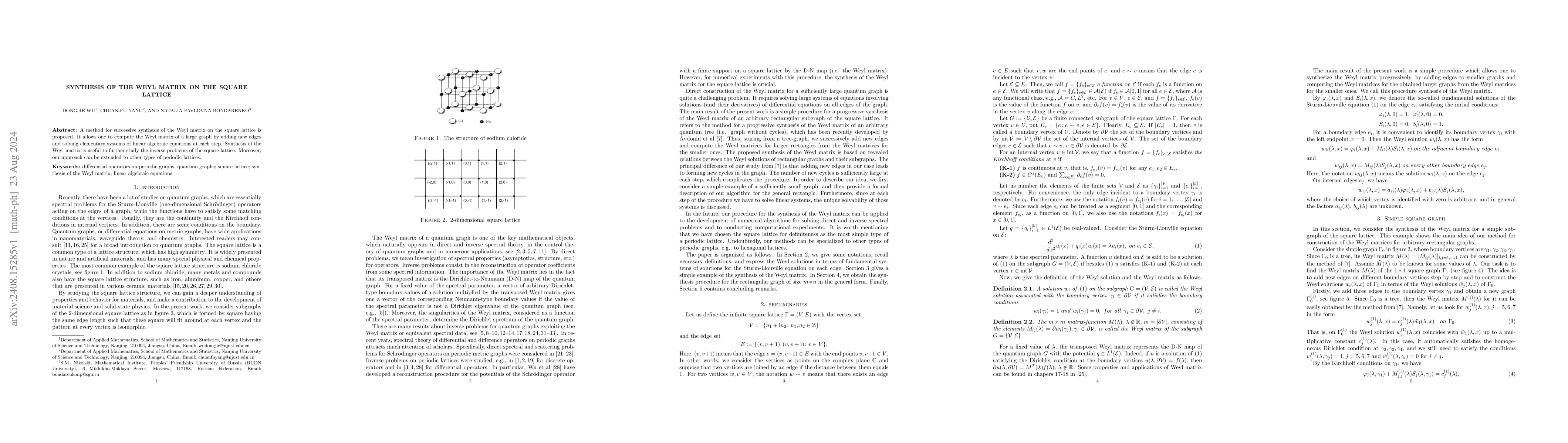 Thumbnail for Synthesis of the Weyl matrix on the square lattice