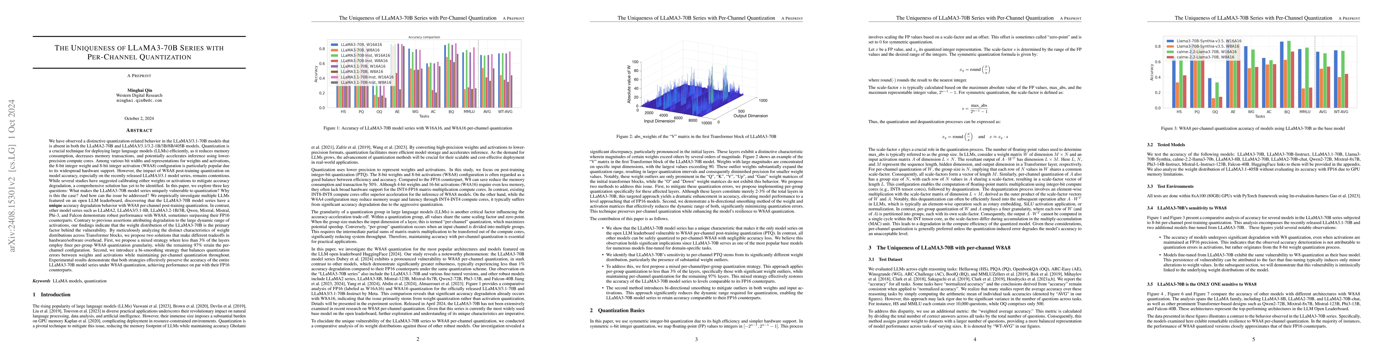 Thumbnail for The Uniqueness of LLaMA3-70B with Per-Channel Quantization: An Empirical
  Study