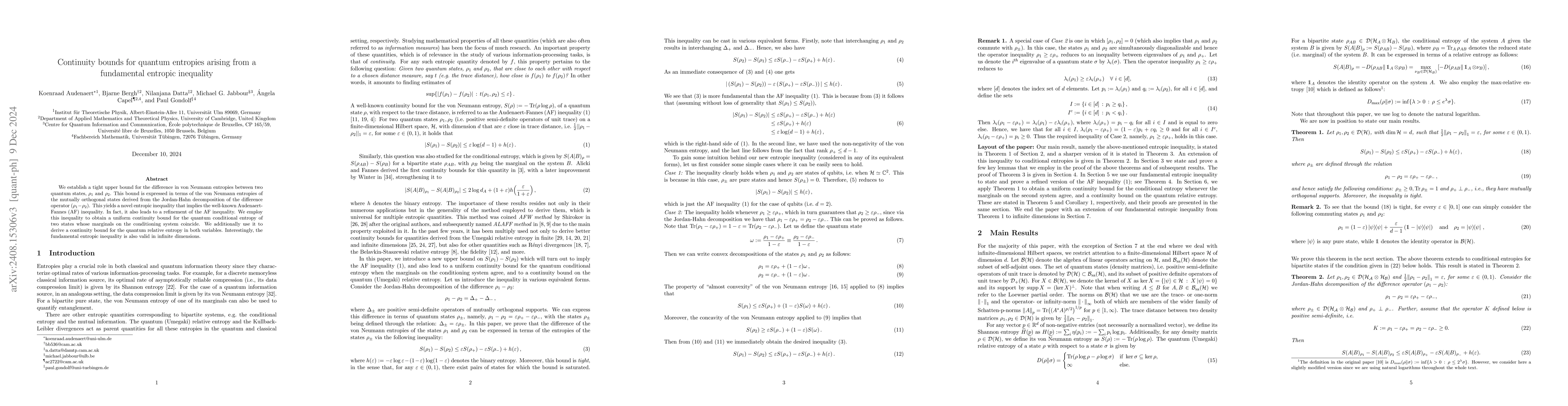 Thumbnail for Continuity bounds for quantum entropies arising from a fundamental
  entropic inequality