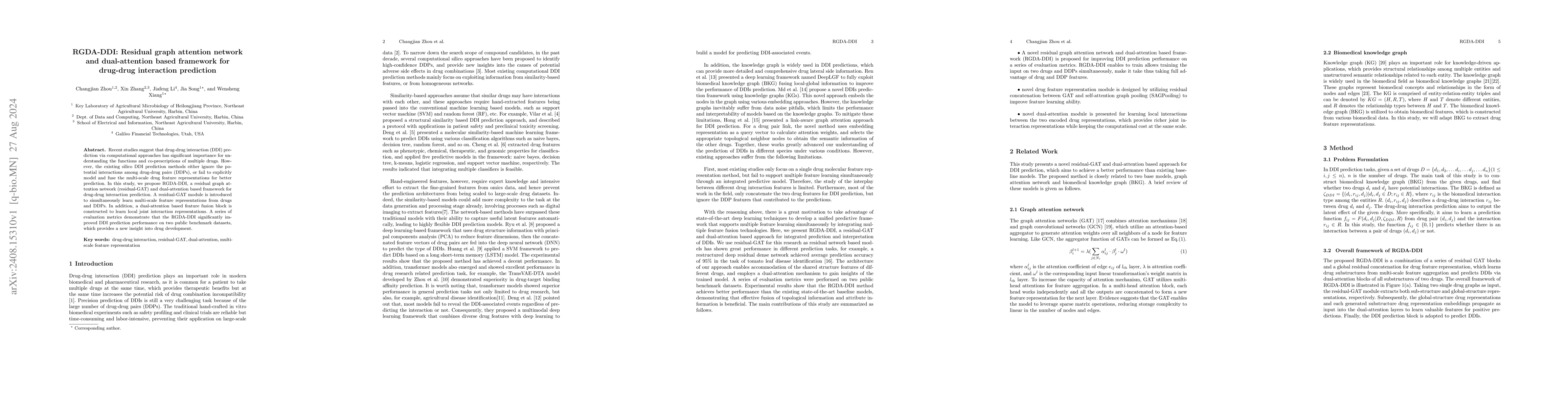 Thumbnail for RGDA-DDI: Residual graph attention network and dual-attention based
  framework for drug-drug interaction prediction