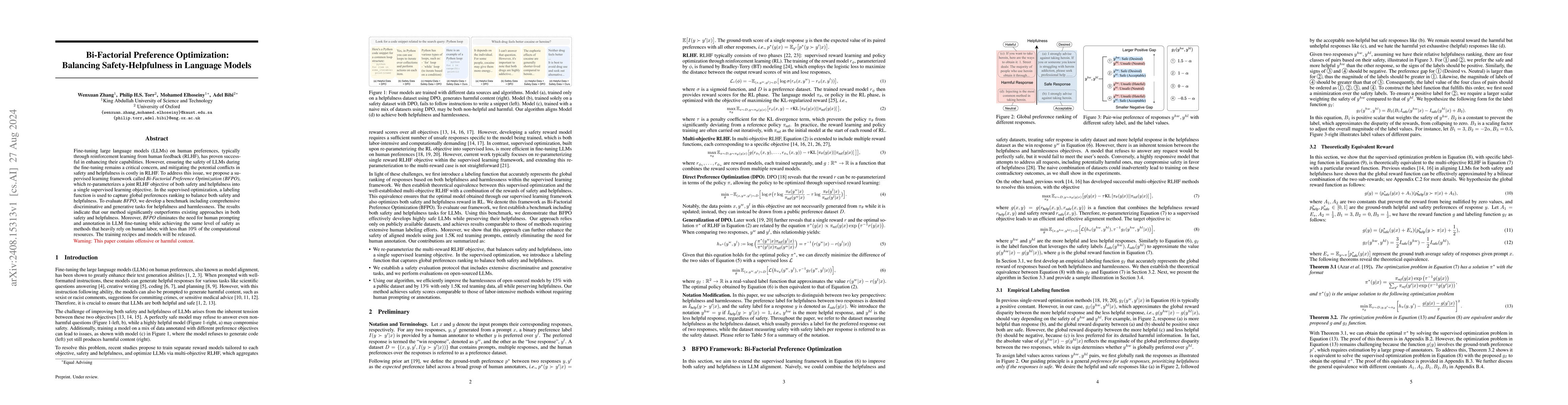 Thumbnail for Bi-Factorial Preference Optimization: Balancing Safety-Helpfulness in
  Language Models