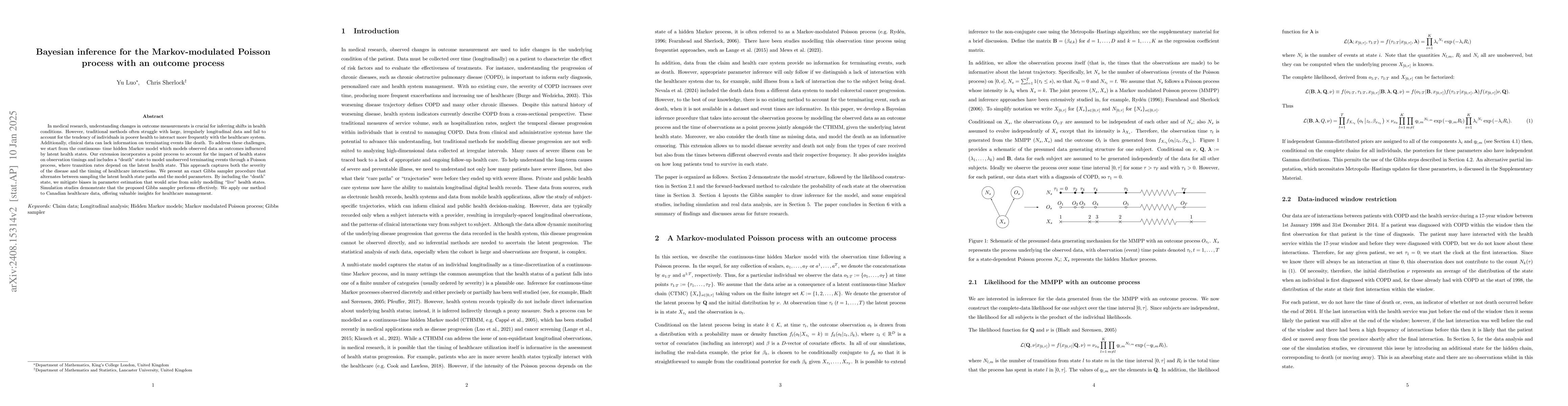 Thumbnail for Bayesian inference for the Markov-modulated Poisson process with an
  outcome process