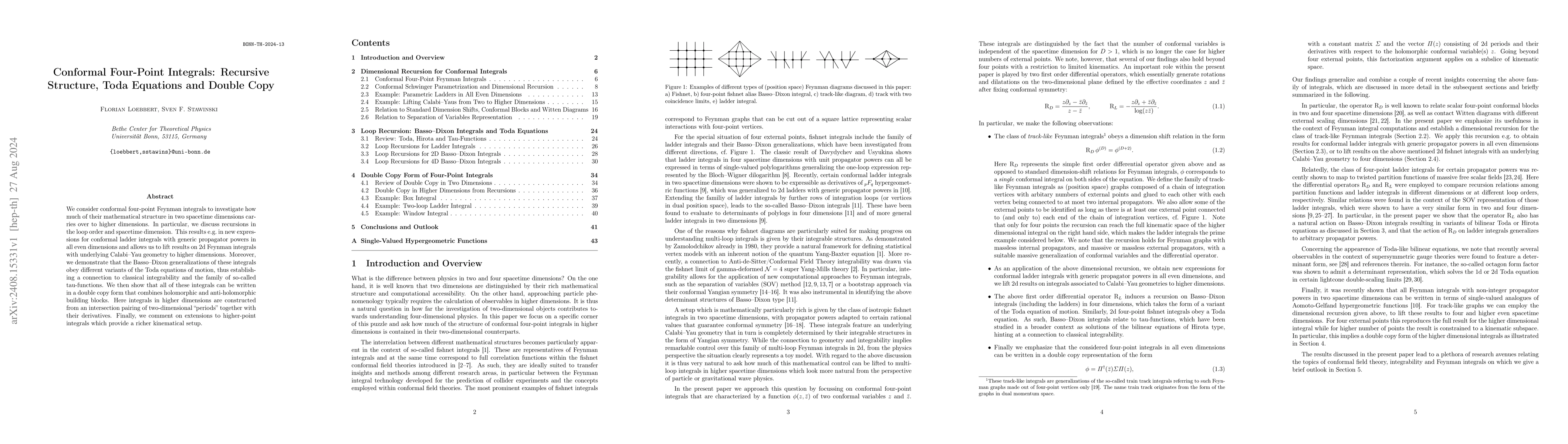 Thumbnail for Conformal Four-Point Integrals: Recursive Structure, Toda Equations and
  Double Copy