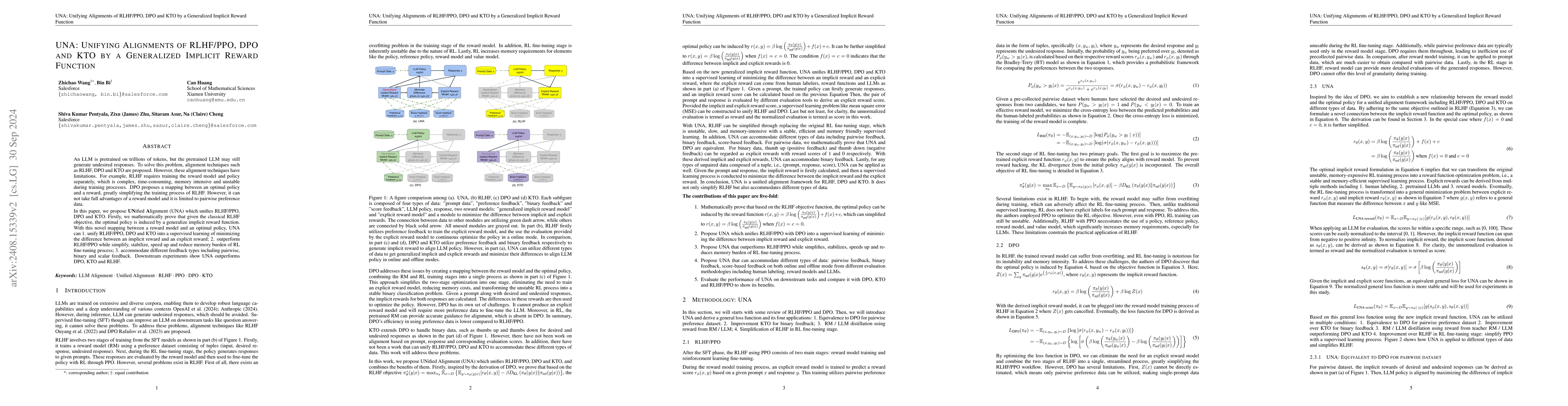 Thumbnail for UNA: Unifying Alignments of RLHF/PPO, DPO and KTO by a Generalized
  Implicit Reward Function