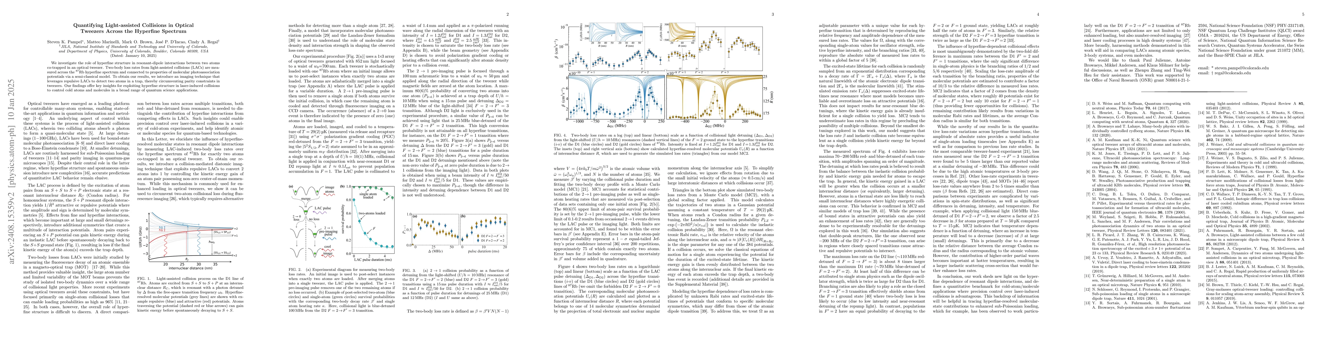Thumbnail for Quantifying Light-assisted Collisions in Optical Tweezers Across the
  Hyperfine Spectrum