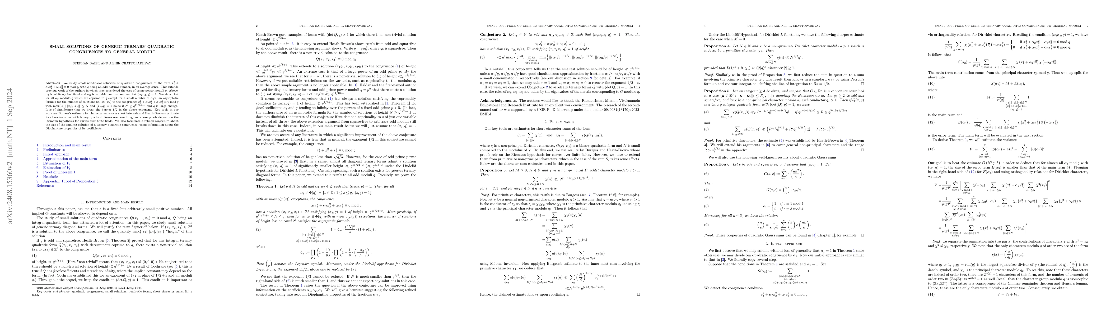 Thumbnail for Small solutions of generic ternary quadratic congruences to general
  moduli