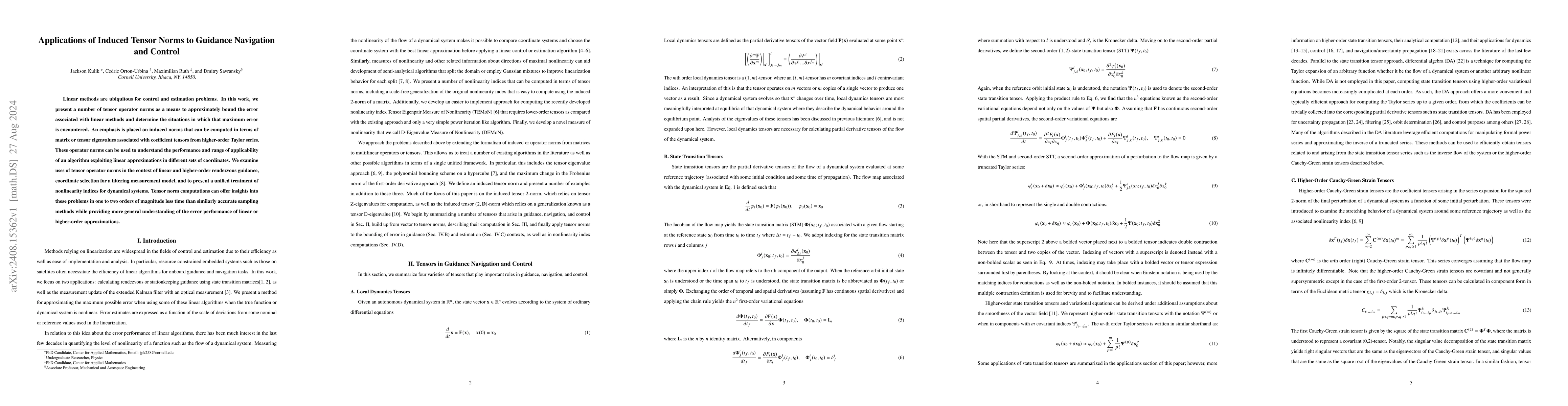Thumbnail for Applications of Induced Tensor Norms to Guidance Navigation and Control