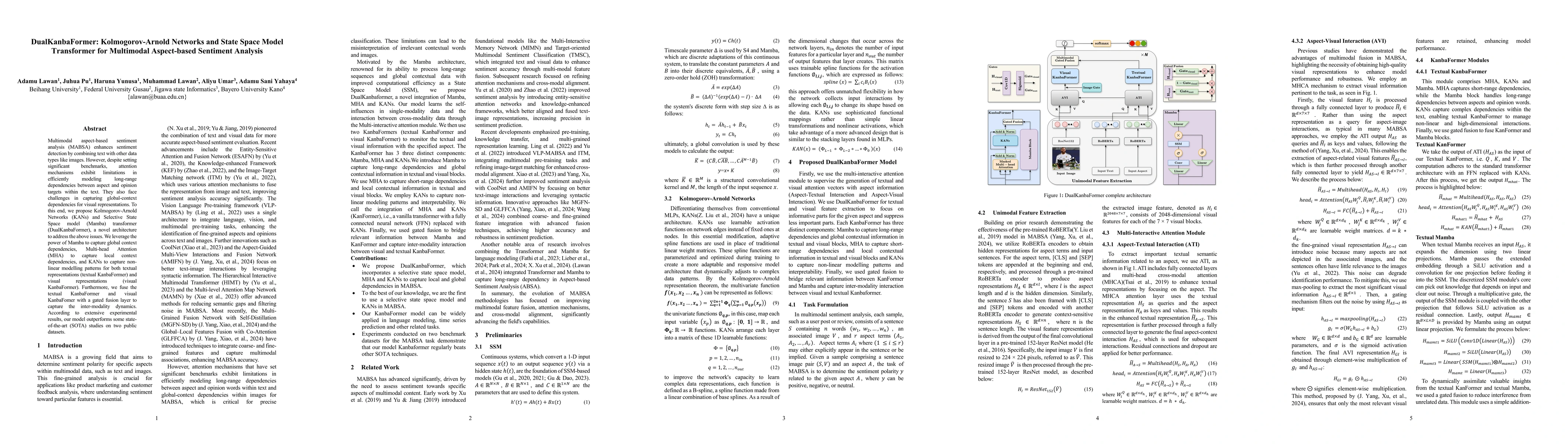 Thumbnail for DualKanbaFormer: Kolmogorov-Arnold Networks and State Space Model
  DualKanbaFormer: Kolmogorov-Arnold Networks and State Space Model Transformer
  for Multimodal Aspect-based Sentiment Analysis