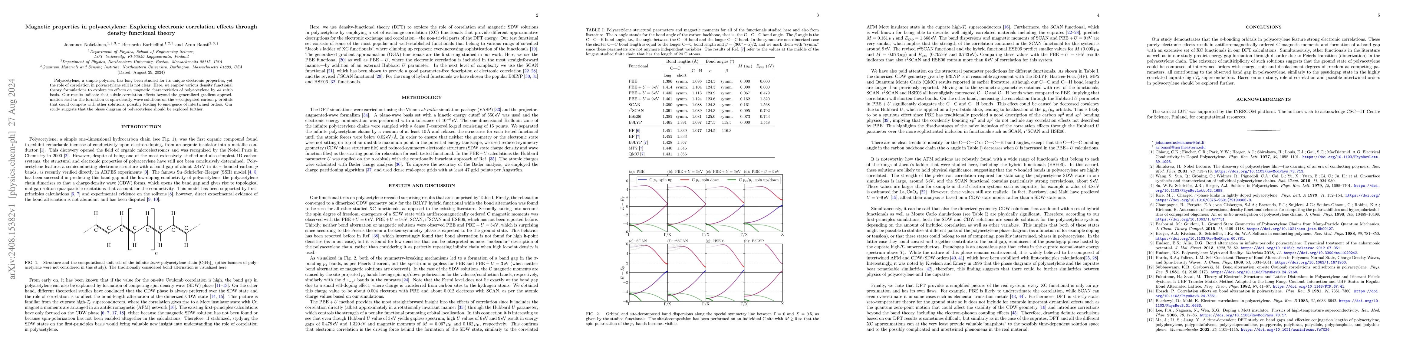 Thumbnail for Magnetic properties in polyacetylene: Exploring electronic correlation
  effects through density functional theory