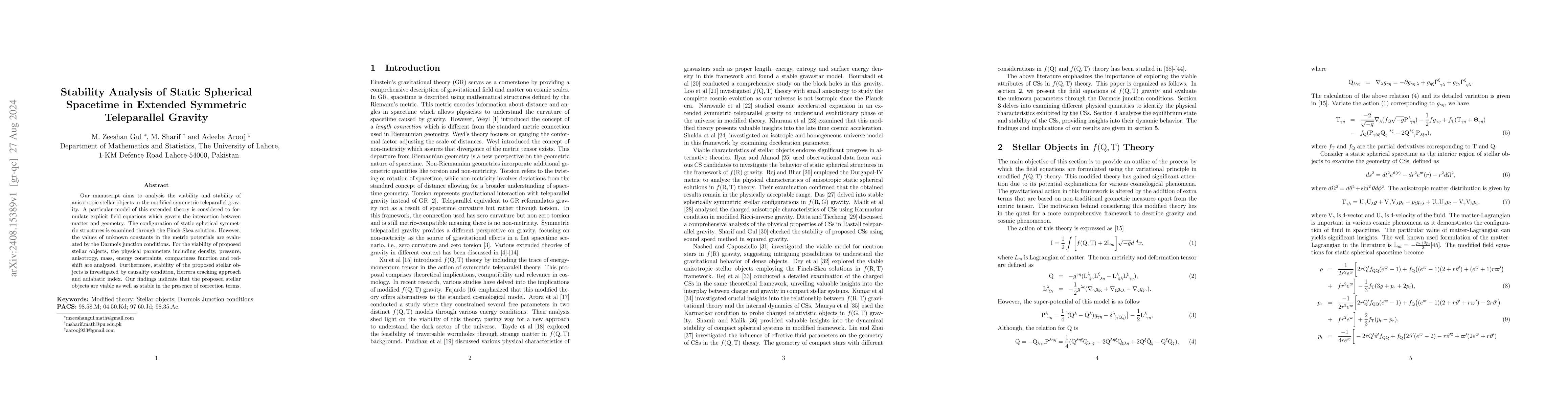 Thumbnail for Stability Analysis of Static Spherical Spacetime in Extended Symmetric
  Teleparallel Gravity